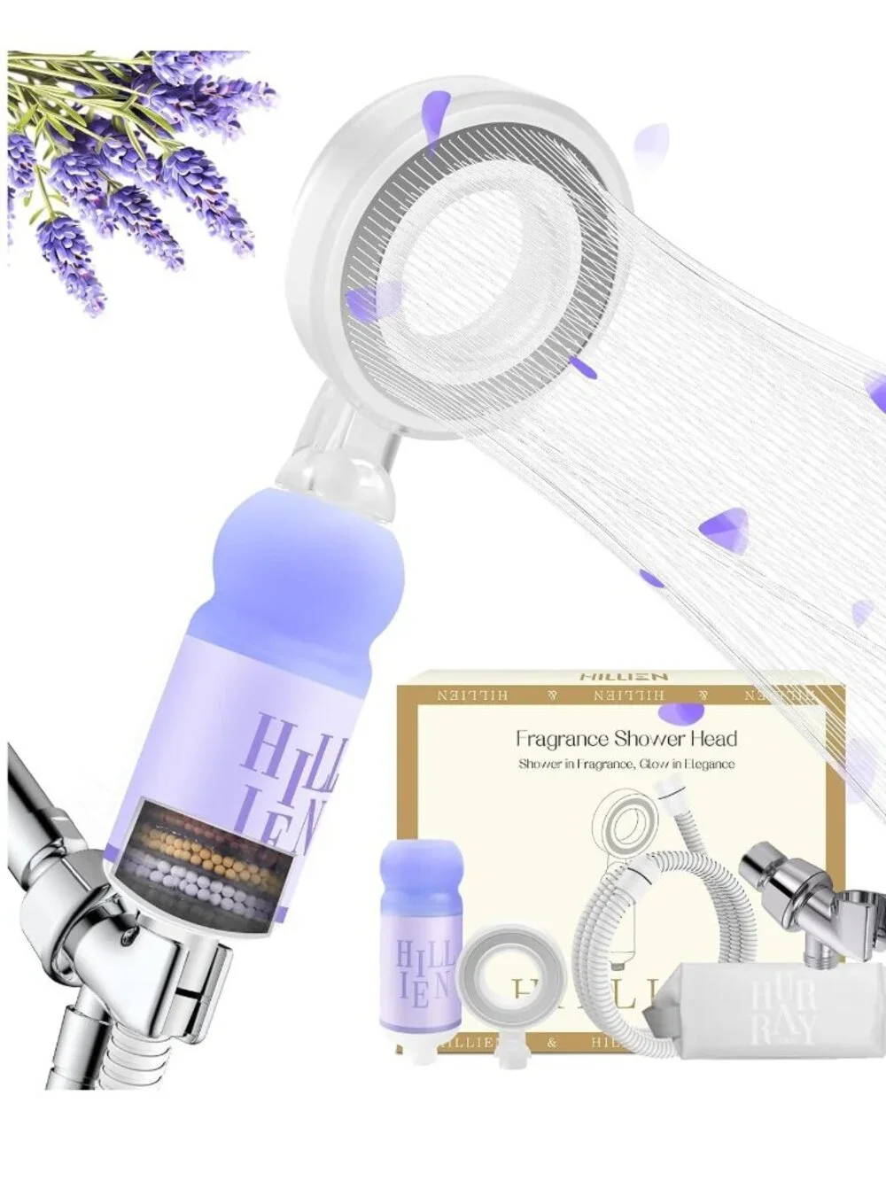 HILLIEN Lavender Scented Shower Head Water Purifying - NEW NIB